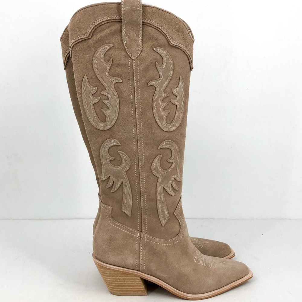 Dolce Vita Samsin Tan Heeled Boots with Western Flair NEW